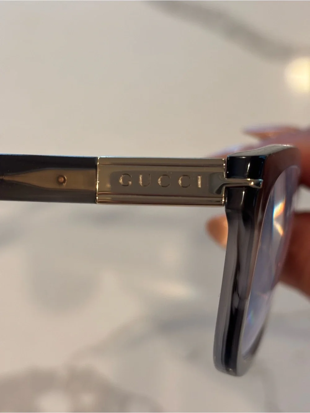 Authentic Gucci Eyeglass Frames Dark Horn / Gray Tortoise with Gold Tone GG1502S